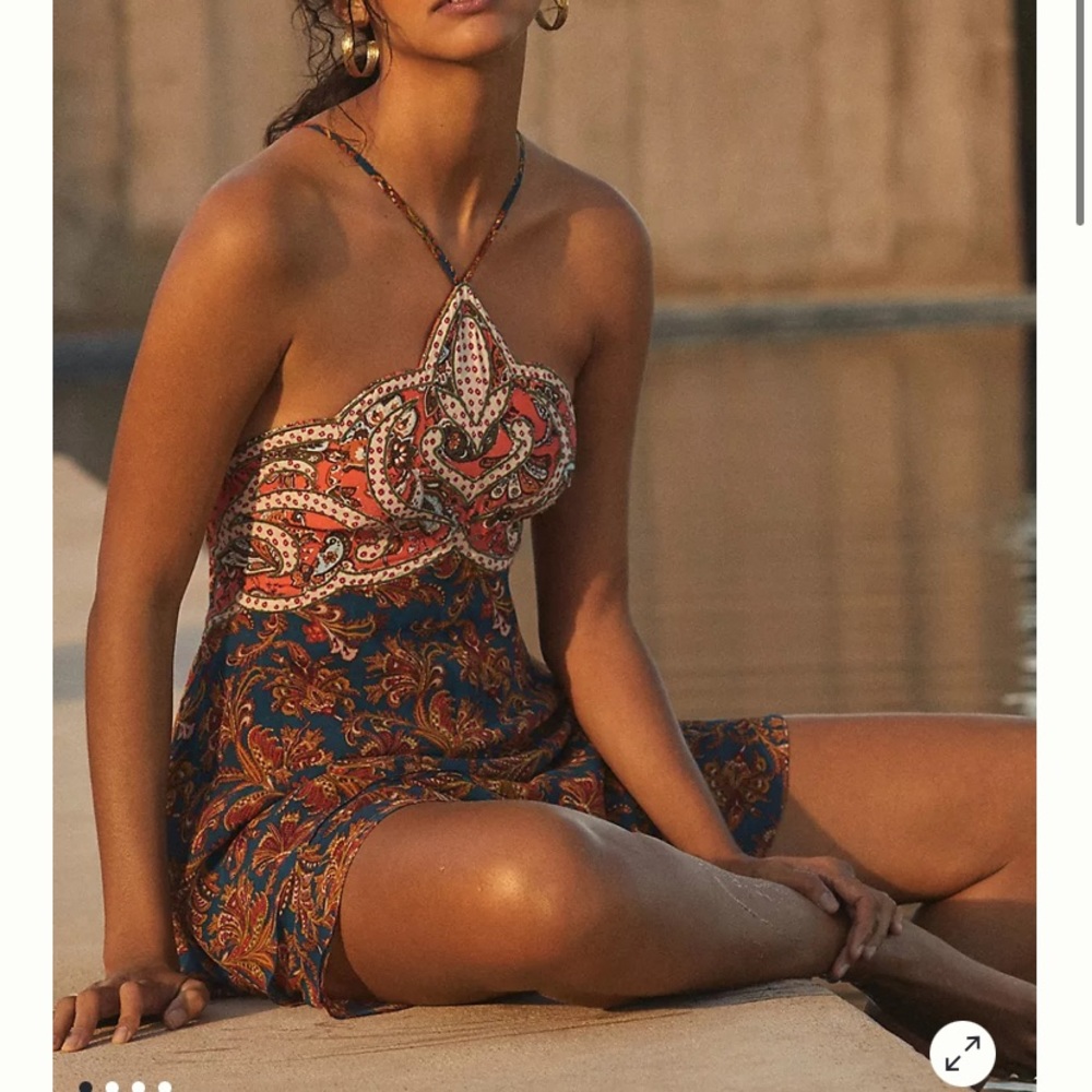 NWT ANTHROPOLOGIE Halter Applique Mini Dress 18 W Plus size